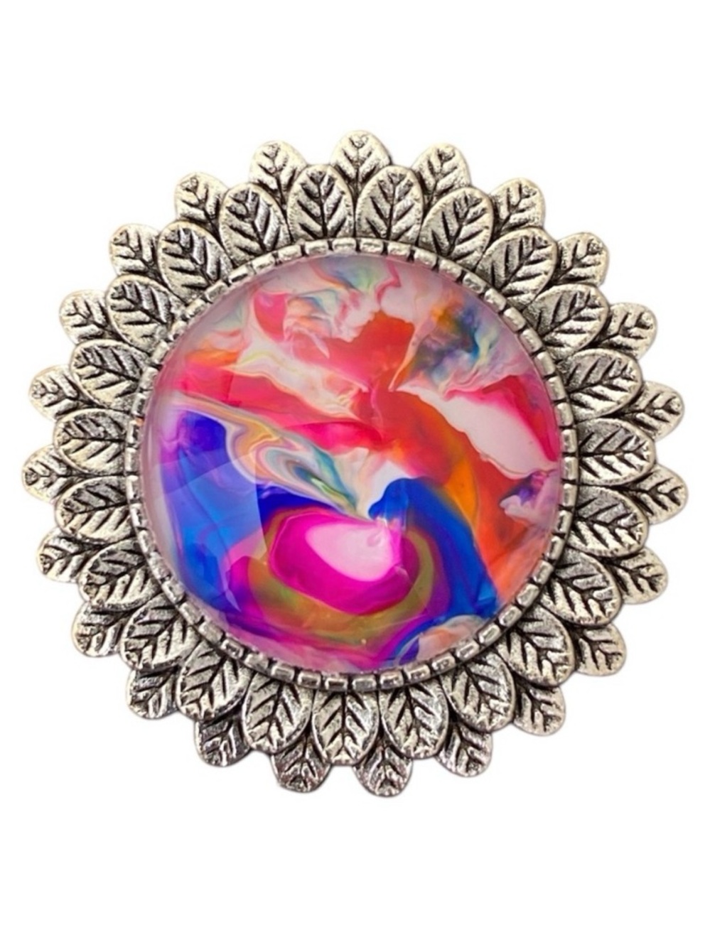 Hand Crafted Fluid Art Brooch Pink Orange by Svetlana Yeung Size OS